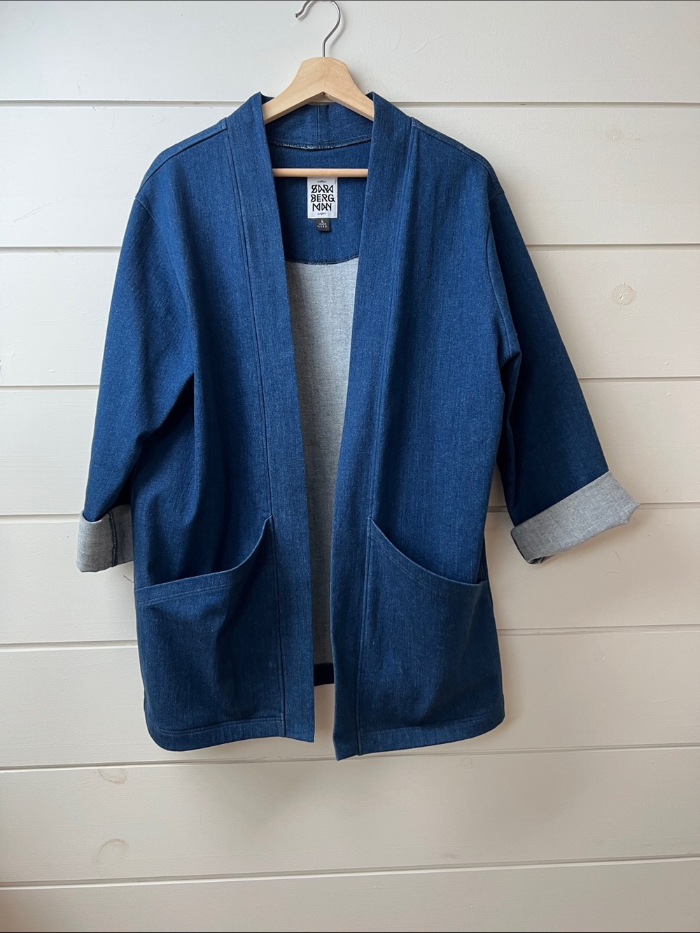 Lovely Sara Berman Indigo Open-Front Jean Jacket size L